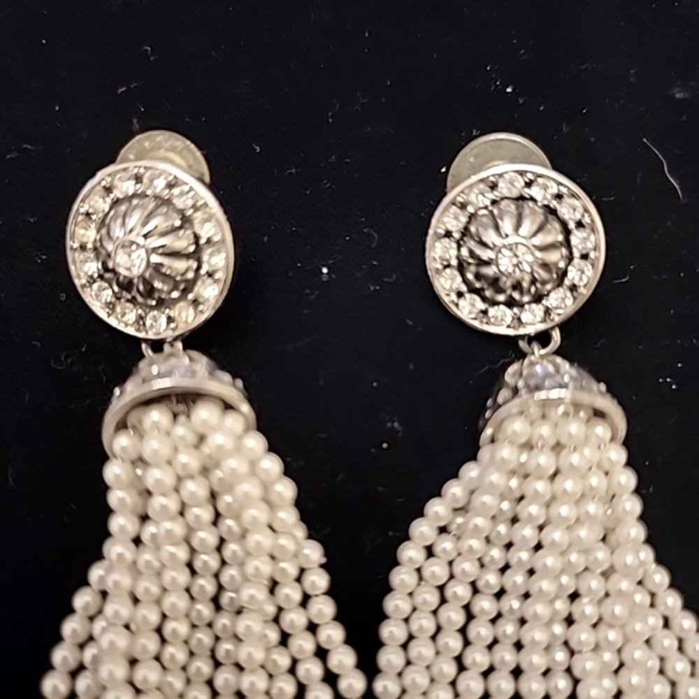 Elegant Gold and Cream Tassel Earrings